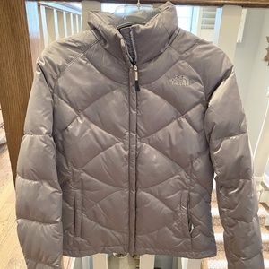 North Face women's silver puffer jacket sz small